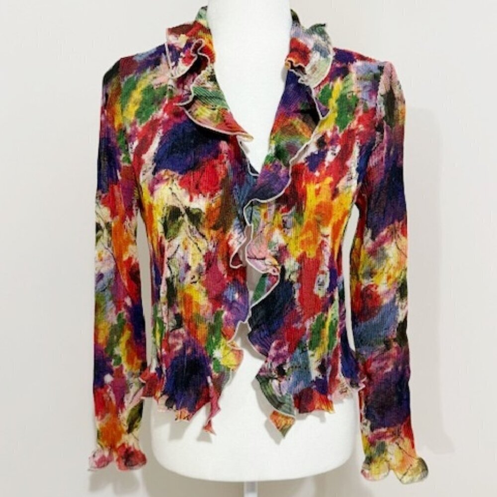 Caeliann Crinkle Pleated Stretch Open Front Cropped Jacket Multi-Color Size M - Picture 2 of 5